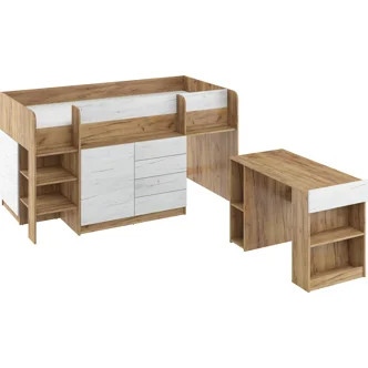 Multifunkční patrová postel ANSBERT, levá, craft zlatý/craft bílý