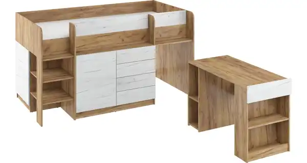 Multifunkční patrová postel ANSBERT, levá, craft zlatý/craft bílý