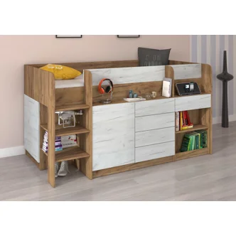 Multifunkční patrová postel ANSBERT, levá, craft zlatý/craft bílý