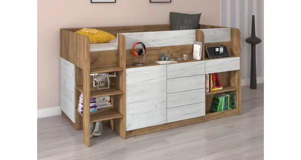 Multifunkční patrová postel ANSBERT, levá, craft zlatý/craft bílý