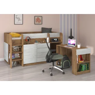 Multifunkční patrová postel ANSBERT, levá, craft zlatý/craft bílý