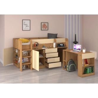 Multifunkční patrová postel ANSBERT, levá, dub artisan/krém, 5 let záruka