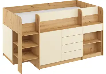 Multifunkční patrová postel ANSBERT, levá, dub artisan/krém