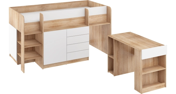 Multifunkční patrová postel ANSBERT, levá, dub sonoma/bílá, 5 let záruka