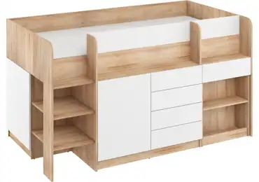Multifunkční patrová postel ANSBERT, levá, dub sonoma/bílá