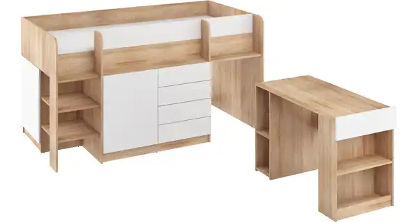 Multifunkční patrová postel ANSBERT, levá, dub sonoma/bílá
