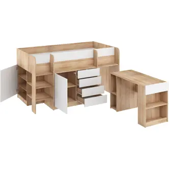 Multifunkční patrová postel ANSBERT, levá, dub sonoma/bílá