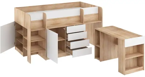 Multifunkční patrová postel ANSBERT, levá, dub sonoma/bílá