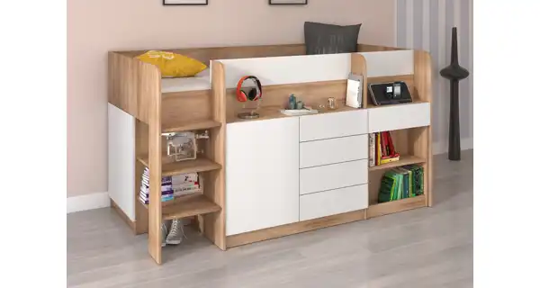 Multifunkční patrová postel ANSBERT, levá, dub sonoma/bílá