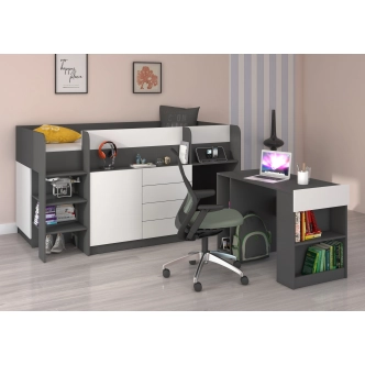 Multifunkční patrová postel ANSBERT, levá, grafit/bílá, 5 let záruka