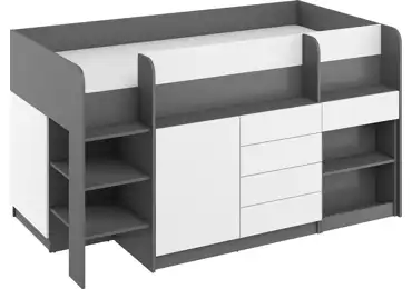 Multifunkční patrová postel ANSBERT, levá, grafit/bílá