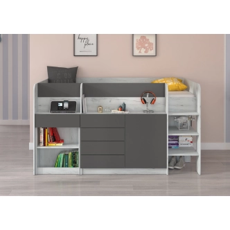 Multifunkční patrová postel ANSBERT, pravá, craft bílý/grafit, 5 let záruka