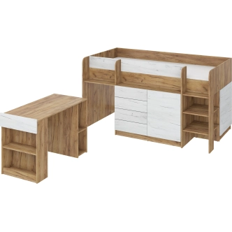 Multifunkční patrová postel ANSBERT, pravá, craft zlatý/craft bílý, 5 let záruka