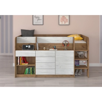 Multifunkční patrová postel ANSBERT, pravá, craft zlatý/craft bílý, 5 let záruka