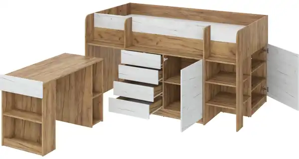 Multifunkční patrová postel ANSBERT, pravá, craft zlatý/craft bílý