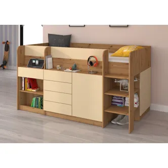 Multifunkční patrová postel ANSBERT, pravá, dub artisan/krém