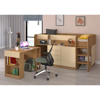 Multifunkční patrová postel ANSBERT, pravá, dub artisan/krém
