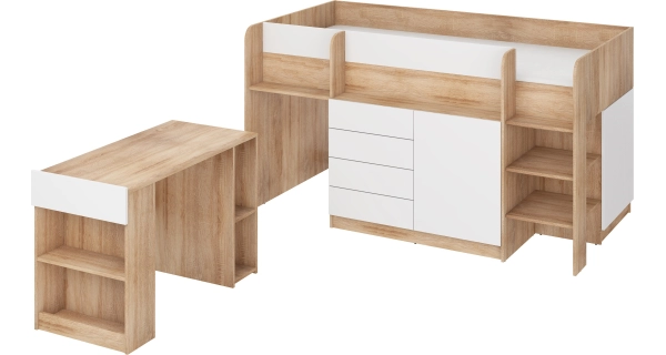 Multifunkční patrová postel ANSBERT, pravá, dub sonoma/bílá, 5 let záruka
