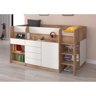 Multifunkční patrová postel ANSBERT, pravá, dub sonoma/bílá, 5 let záruka