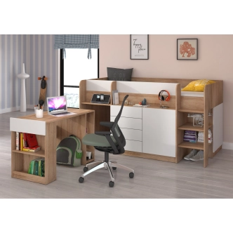 Multifunkční patrová postel ANSBERT, pravá, dub sonoma/bílá, 5 let záruka