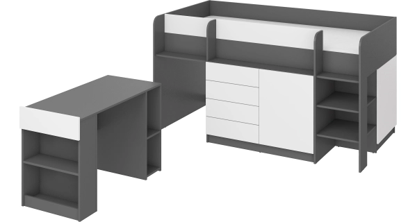 Multifunkční patrová postel ANSBERT, pravá, grafit/bílá, 5 let záruka