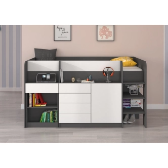 Multifunkční patrová postel ANSBERT, pravá, grafit/bílá, 5 let záruka