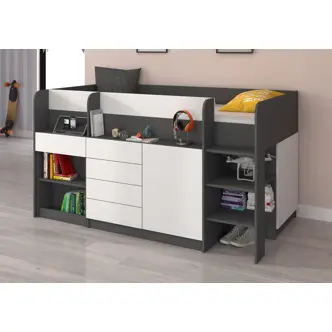 Multifunkční patrová postel ANSBERT, pravá, grafit/bílá, 5 let záruka