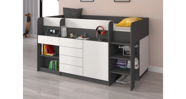 Multifunkční patrová postel ANSBERT, pravá, grafit/bílá, 5 let záruka