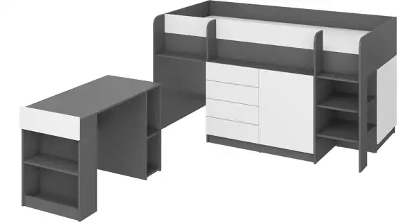 Multifunkční patrová postel ANSBERT, pravá, grafit/bílá