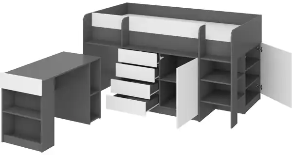 Multifunkční patrová postel ANSBERT, pravá, grafit/bílá