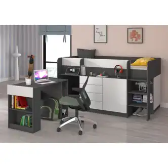 Multifunkční patrová postel ANSBERT, pravá, grafit/bílá