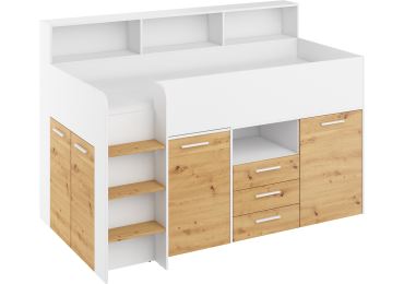Multifunkční patrová postel DAGOBERT, levá, bílá/dub artisan