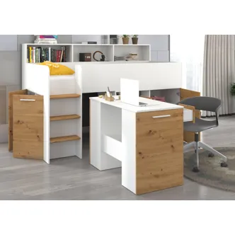 Multifunkční patrová postel DAGOBERT, levá, bílá/dub artisan