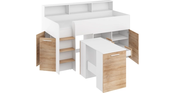 Multifunkční patrová postel DAGOBERT, levá, bílá/dub sonoma, 5 let záruka
