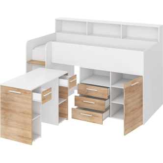 Multifunkční patrová postel DAGOBERT, levá, bílá/dub sonoma, 5 let záruka