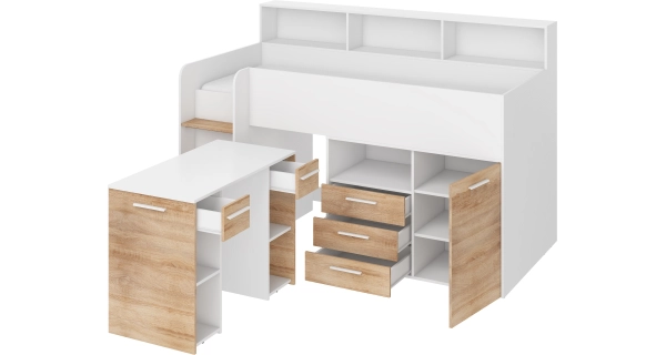 Multifunkční patrová postel DAGOBERT, levá, bílá/dub sonoma, 5 let záruka
