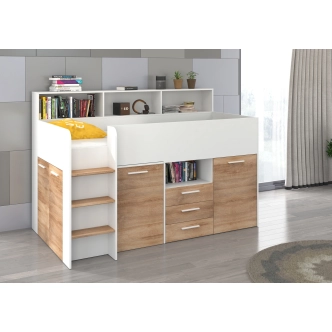 Multifunkční patrová postel DAGOBERT, levá, bílá/dub sonoma, 5 let záruka