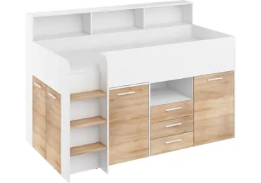 Multifunkční patrová postel DAGOBERT, levá, bílá/dub sonoma