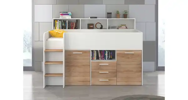 Multifunkční patrová postel DAGOBERT, levá, bílá/dub sonoma