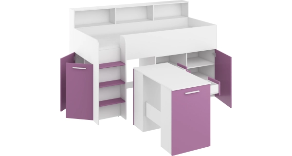Multifunkční patrová postel DAGOBERT, levá, bílá/levandulová, 5 let záruka