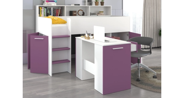 Multifunkční patrová postel DAGOBERT, levá, bílá/levandulová, 5 let záruka