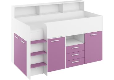Multifunkční patrová postel DAGOBERT, levá, bílá/levandulová