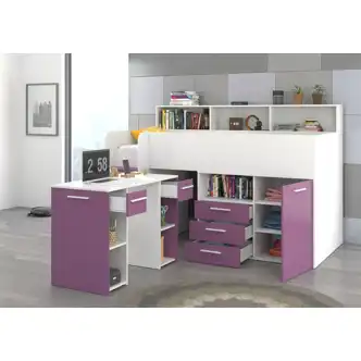 Multifunkční patrová postel DAGOBERT, levá, bílá/levandulová