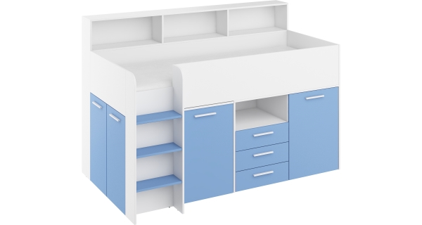 Multifunkční patrová postel DAGOBERT, levá, bílá/sv. modrá, 5 let záruka