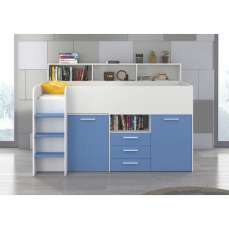 Multifunkční patrová postel DAGOBERT, levá, bílá/sv. modrá, 5 let záruka