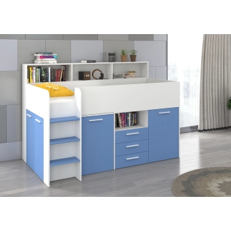 Multifunkční patrová postel DAGOBERT, levá, bílá/sv. modrá, 5 let záruka