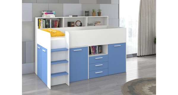 Multifunkční patrová postel DAGOBERT, levá, bílá/sv. modrá, 5 let záruka