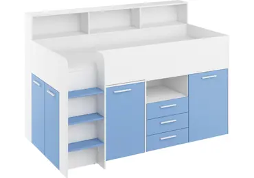 Multifunkční patrová postel DAGOBERT, levá, bílá/sv. modrá