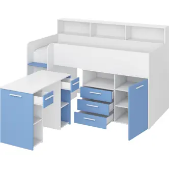 Multifunkční patrová postel DAGOBERT, levá, bílá/sv. modrá