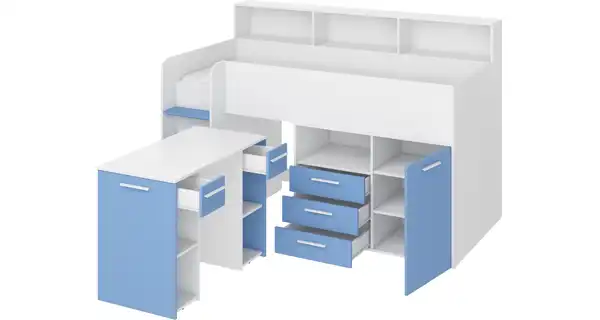 Multifunkční patrová postel DAGOBERT, levá, bílá/sv. modrá